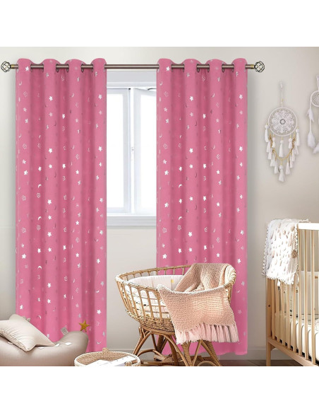 Cortinas Opacas BGment Rosa 52x72 cm con Estrellas y Luna Cortinas Opacas BGment Rosa 52x72 cm con Estrellas y Luna