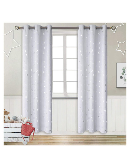 Cortinas Opacas BGment 2 Paneles Estrellas y Luna 106x213 cm Cortinas Opacas BGment 2 Paneles Estrellas y Luna 106x213 cm