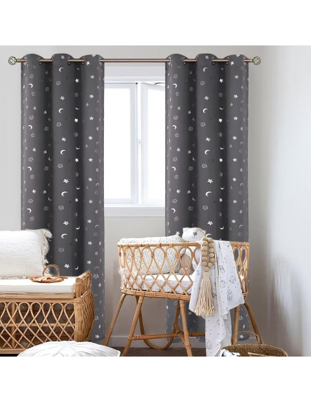 Cortinas Opacas BGment 2 Paneles Estrellas y Luna 106x213 cm Cortinas Opacas BGment 2 Paneles Estrellas y Luna 106x213 cm