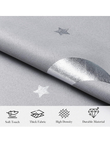 Cortinas Opacas Grises WUBODTI 132.1x114.3 cm 2 Paneles Estrellas