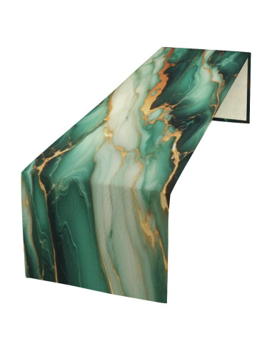 Camino de Mesa Verde Oscuro Estilo Mármol 33x152 cm