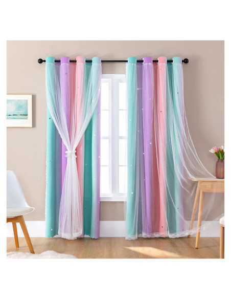 Cortina Opaca XiDi Arcoíris para Niñas 34x72 Rosa Verde Cortina Opaca XiDi Arcoíris para Niñas 34x72 Rosa Verde