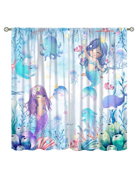 Cortinas de Sirena AAVEUP 53x114 cm para Niñas - Azul Cortinas de Sirena AAVEUP 53x114 cm para Niñas - Azul