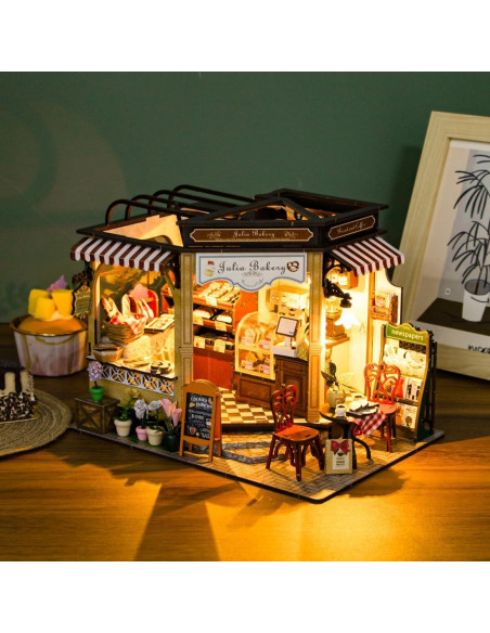 Kit Casa Miniatura DIY QatmMkt Panadería con Muebles y LED Kit Casa Miniatura DIY QatmMkt Panadería con Muebles y LED