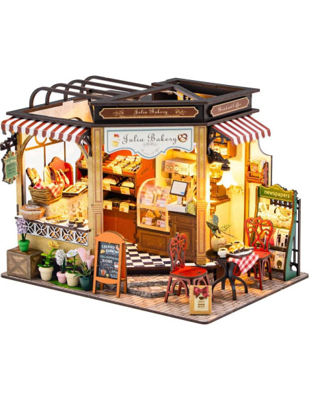 Kit Casa Miniatura DIY QatmMkt Panadería con Muebles y LED Kit Casa Miniatura DIY QatmMkt Panadería con Muebles y LED