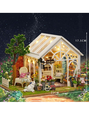 Kit Casa Miniatura DIY QatmMkt Jardín con Muebles y LED