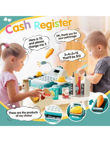 Caja Registradora Juguete Stactcute 49PCS Verde con Calculadora Caja Registradora Juguete Stactcute 49PCS Verde con Calculadora