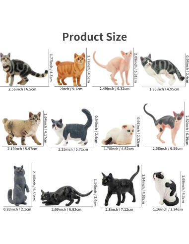 12 Figuras de Gato EYSCOTA Juguetes Realistas 3-8 cm