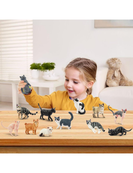 12 Figuras de Gato EYSCOTA Juguetes Realistas 3-8 cm 12 Figuras de Gato EYSCOTA Juguetes Realistas 3-8 cm