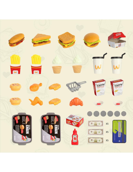 71 Piezas Juguetes de Comida Rápida ACROFEK - Cocina Infantil 71 Piezas Juguetes de Comida Rápida ACROFEK - Cocina Infantil