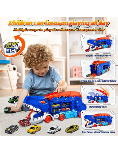 Camión Transportador de Dinosaurios ABVSAB con 12 Autos