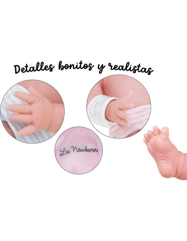 Muñeca Bebé Realista JC Toys 43 cm Lavable Rosa