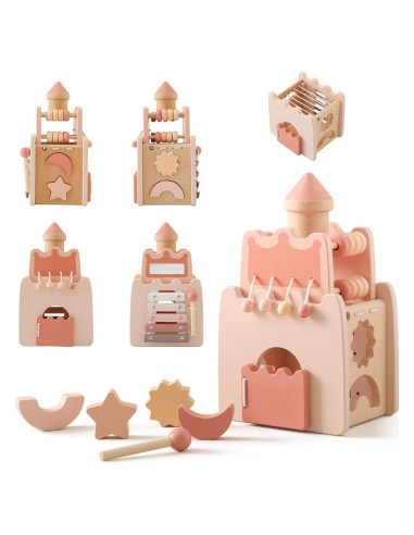 Cubo de Actividad de Madera 5 en 1 Wooden Teether para Bebés