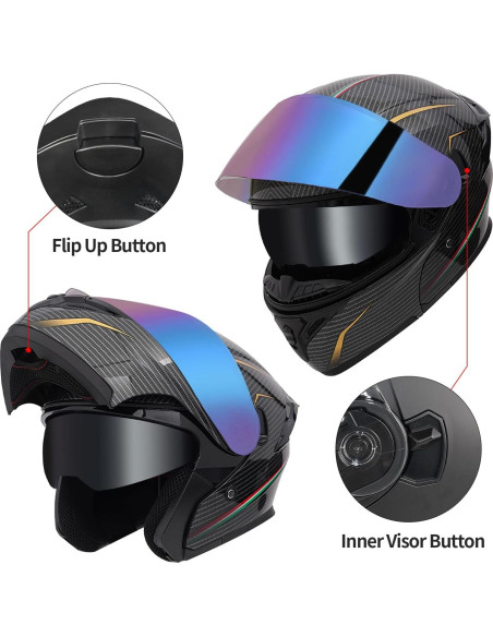 Casco Modular JQF Gear FF808 Doble Visor Carbono M Casco Modular JQF Gear FF808 Doble Visor Carbono M