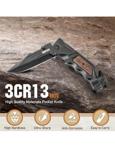 Cuchillo de bolsillo SRISE JL-PN-001 plegable 22.86 cm negro