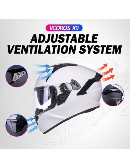 Casco Integral VCOROS X9 Blanco Brillante L con Visera Solar Casco Integral VCOROS X9 Blanco Brillante L con Visera Solar