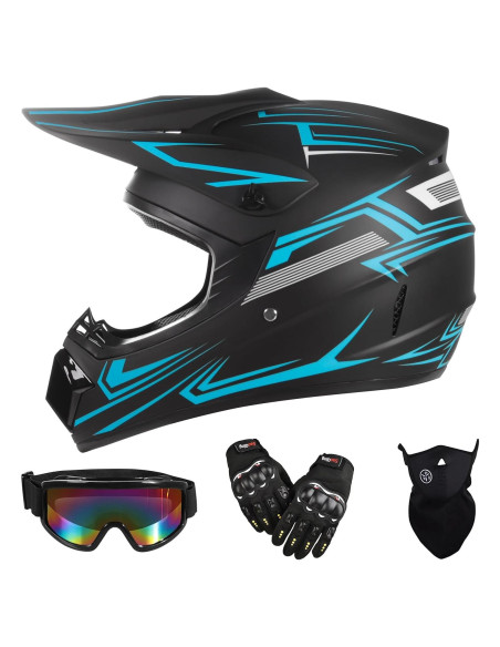 Casco Off-Road TIANDU para Niños Azul con Gafas y Guantes Casco Off-Road TIANDU para Niños Azul con Gafas y Guantes