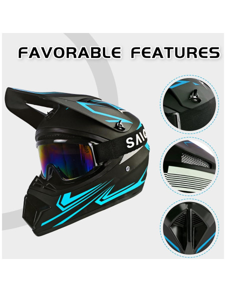 Casco Off-Road TIANDU para Niños Azul con Gafas y Guantes Casco Off-Road TIANDU para Niños Azul con Gafas y Guantes