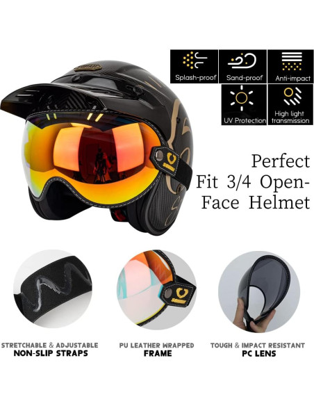 Visera Casco Motocicleta Puentemys Retro Rojo REVO UV Visera Casco Motocicleta Puentemys Retro Rojo REVO UV