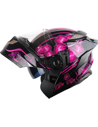 Casco Modular 1Storm HJA119 Talla M Flor Púrpura Doble Lente