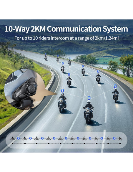 Auricular Bluetooth R16 Pro para Motocicleta 2KM Intercomunicador Auricular Bluetooth R16 Pro para Motocicleta 2KM Intercomunicador