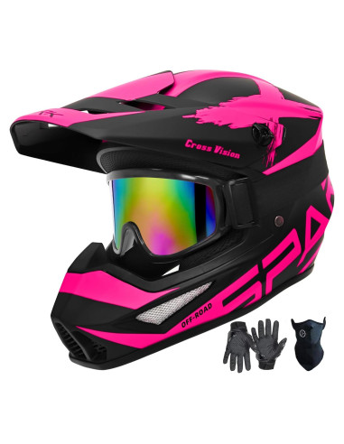 Casco Motocross SanQing yytk-01 Mediano Rosa con Guantes