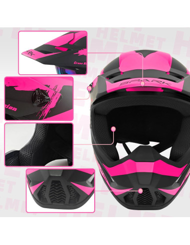 Casco Motocross SanQing yytk-01 Mediano Rosa con Guantes