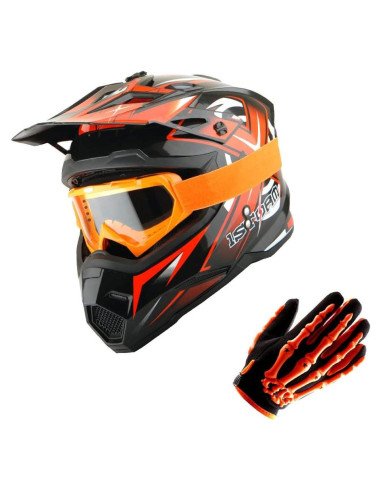Casco MX Power Gear HF801 Naranja + Gafas + Guantes XXL