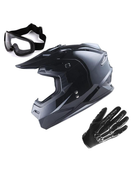 Casco 1Storm HF801 Negro Brillante + Gafas + Guantes S Casco 1Storm HF801 Negro Brillante + Gafas + Guantes S