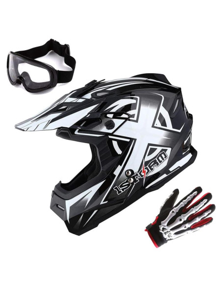 Casco de Motocross 1Storm HF801 Blanco + Gafas + Guantes Casco de Motocross 1Storm HF801 Blanco + Gafas + Guantes