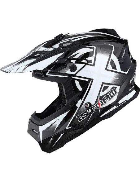 Casco de Motocross 1Storm HF801 Blanco + Gafas + Guantes Casco de Motocross 1Storm HF801 Blanco + Gafas + Guantes