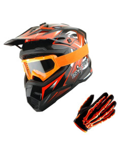 Casco de Motocross Power Gear XL Naranja + Gafas + Guantes
