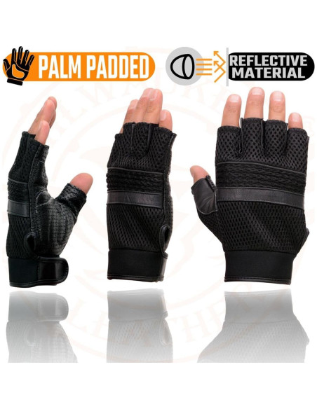Guantes sin Dedos Milwaukee Leather 4X Hombre Cuero Malla Guantes sin Dedos Milwaukee Leather 4X Hombre Cuero Malla
