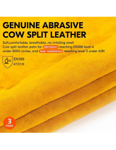 Guantes de Trabajo Vgo Cuero Vacuno XL 3 Pares Dorado 2