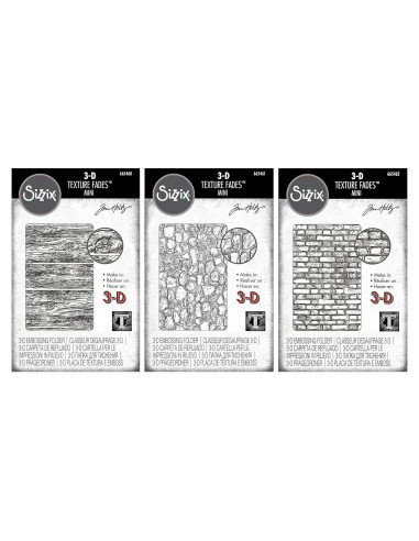 Carpetas de Embossing 3D Tim Holtz Sizzix - Mini Madera, Piedras y Ladrillos