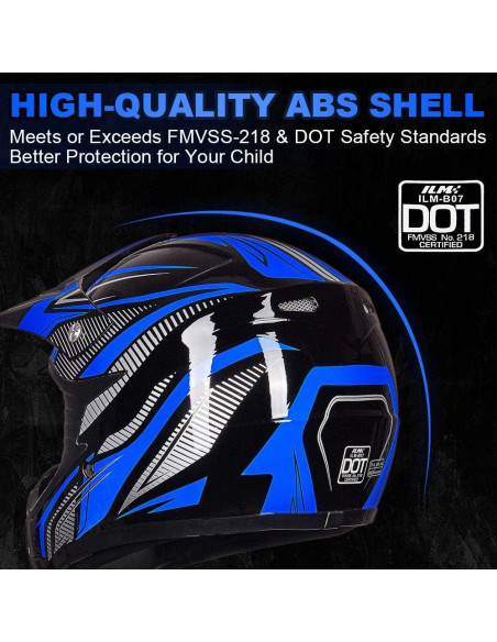 Casco ATV Niños ILM Juventud-L Azul Plata + Gafas y Guantes Casco ATV Niños ILM Juventud-L Azul Plata + Gafas y Guantes