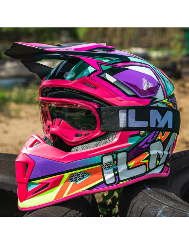 Casco ILM para Niños H613 Rosa Off-Road + Gafas y Guantes