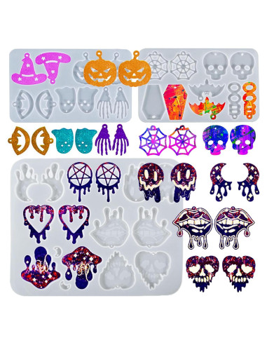 Moldes de Aretes de Resina Halloween Wehous 3 Piezas Silicona