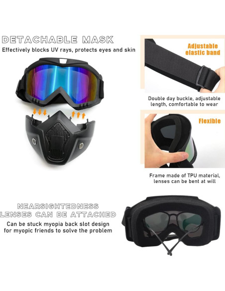 Gafas de Motocicleta Povtii con Máscara Facial Removible Gafas de Motocicleta Povtii con Máscara Facial Removible
