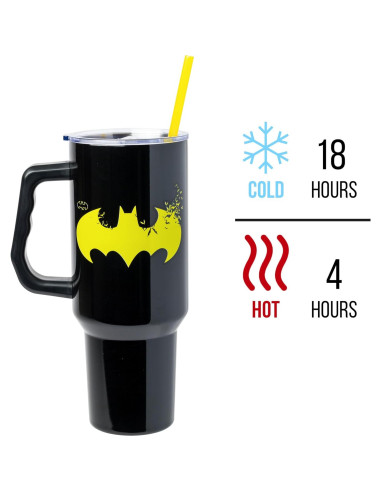 Vaso Acero Inoxidable Silver Buffalo Batman 1.18L con Popote