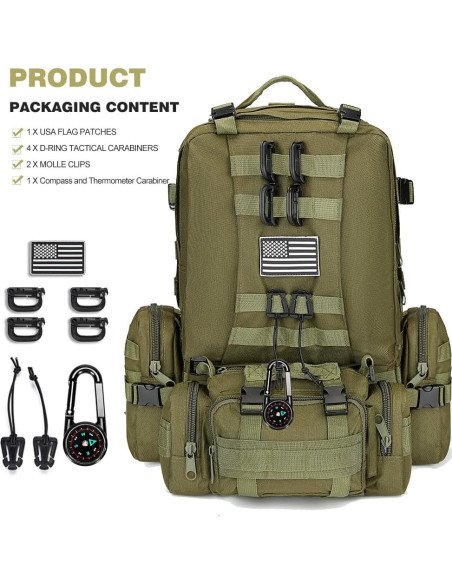 Mochila táctica militar 60L verde Molle para hombres y mujeres Mochila táctica militar 60L verde Molle para hombres y mujeres