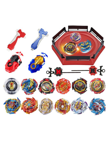 Conjunto Juguetes Bey Burst SANMI 12 Trompos y Estadio