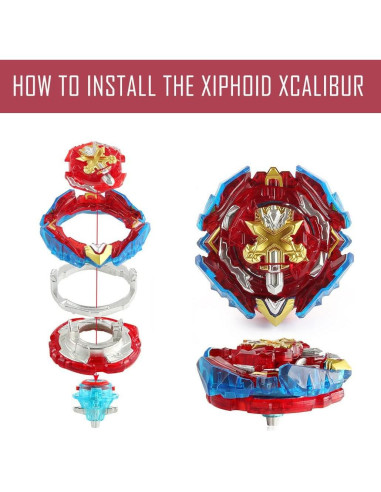 Conjunto Lanzador Bey Burst Konikiwa Xiphoid Excalibur Rojo