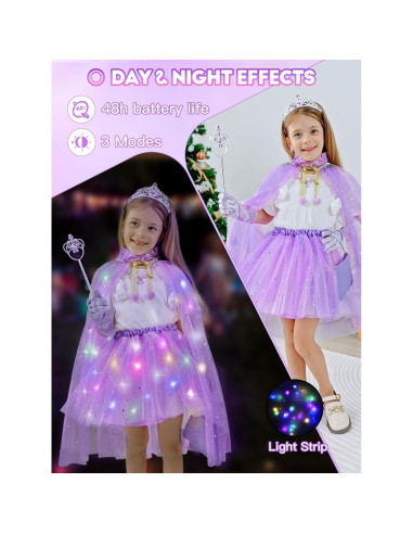 Disfraz de Princesa Iluminado para Niñas 3-6 Años - Capa y Accesorios