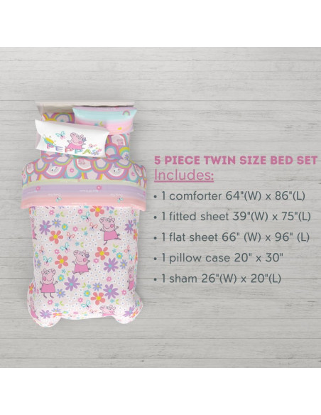 Juego de Ropa de Cama Peppa Pig Franco 5 Piezas Individual Juego de Ropa de Cama Peppa Pig Franco 5 Piezas Individual