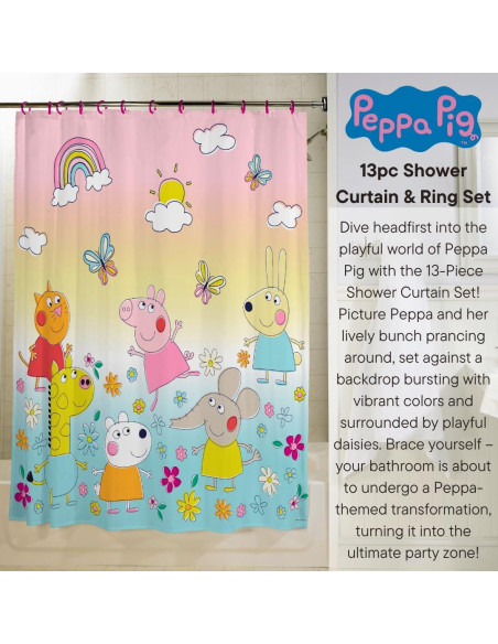 Juego de Cortina de Ducha Peppa Pig 13 Piezas Franco Juego de Cortina de Ducha Peppa Pig 13 Piezas Franco