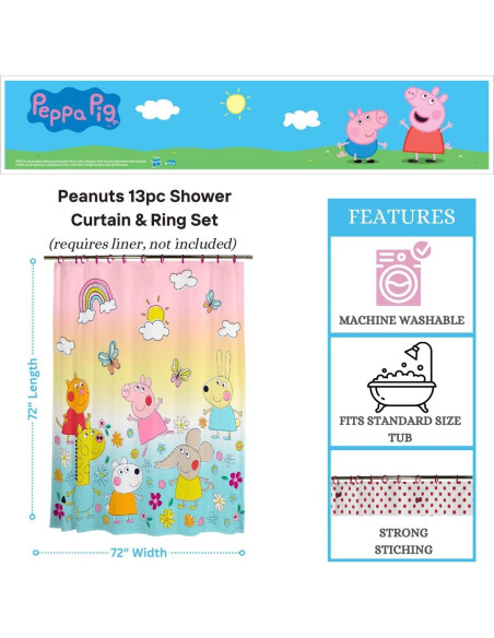 Juego de Cortina de Ducha Peppa Pig 13 Piezas Franco Juego de Cortina de Ducha Peppa Pig 13 Piezas Franco