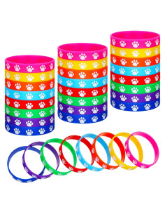 48 Pulseras de Goma Gejoy con Huellas de Perro Multicolor