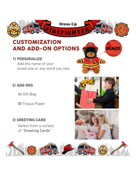 DolliBu Oso Negro Bombero Peluche Personalizable 16 cm DolliBu Oso Negro Bombero Peluche Personalizable 16 cm
