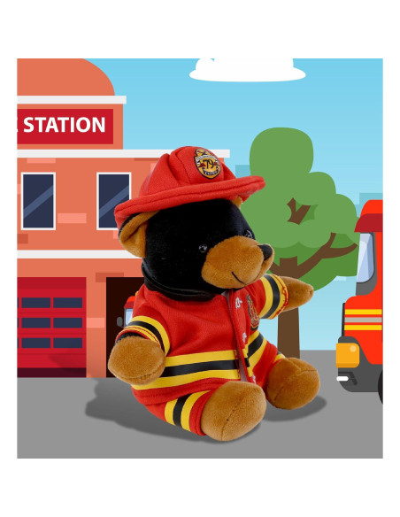 DolliBu Oso Negro Bombero Peluche Personalizable 16 cm DolliBu Oso Negro Bombero Peluche Personalizable 16 cm